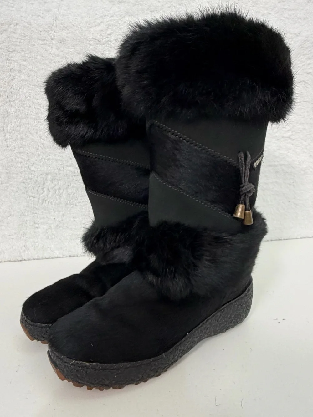 Oscar Sport made in Italy Black Fur Trim Apres Ski Snow Winter Boots Womens 6.5
